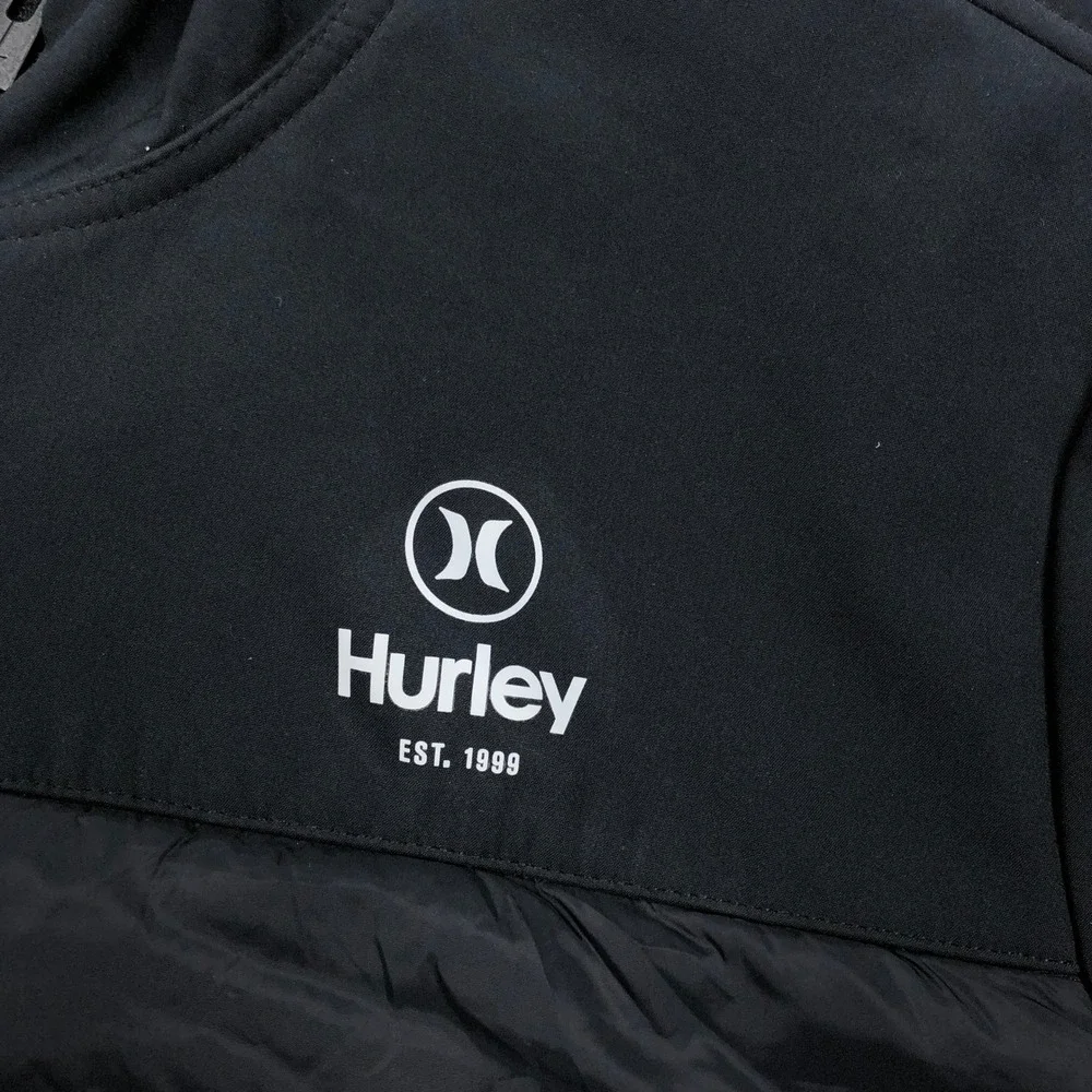 Hurley Mens XL Black Hybrid Puffer Softshell Hooded Jacket Full Zip 1524096